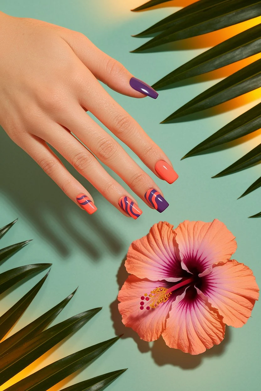 Purple_And_Coral_Acrylic_Nails