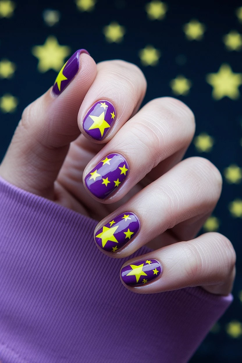 Whimsical_Purple_Acrylic_Nails_with_Yellow_Stars