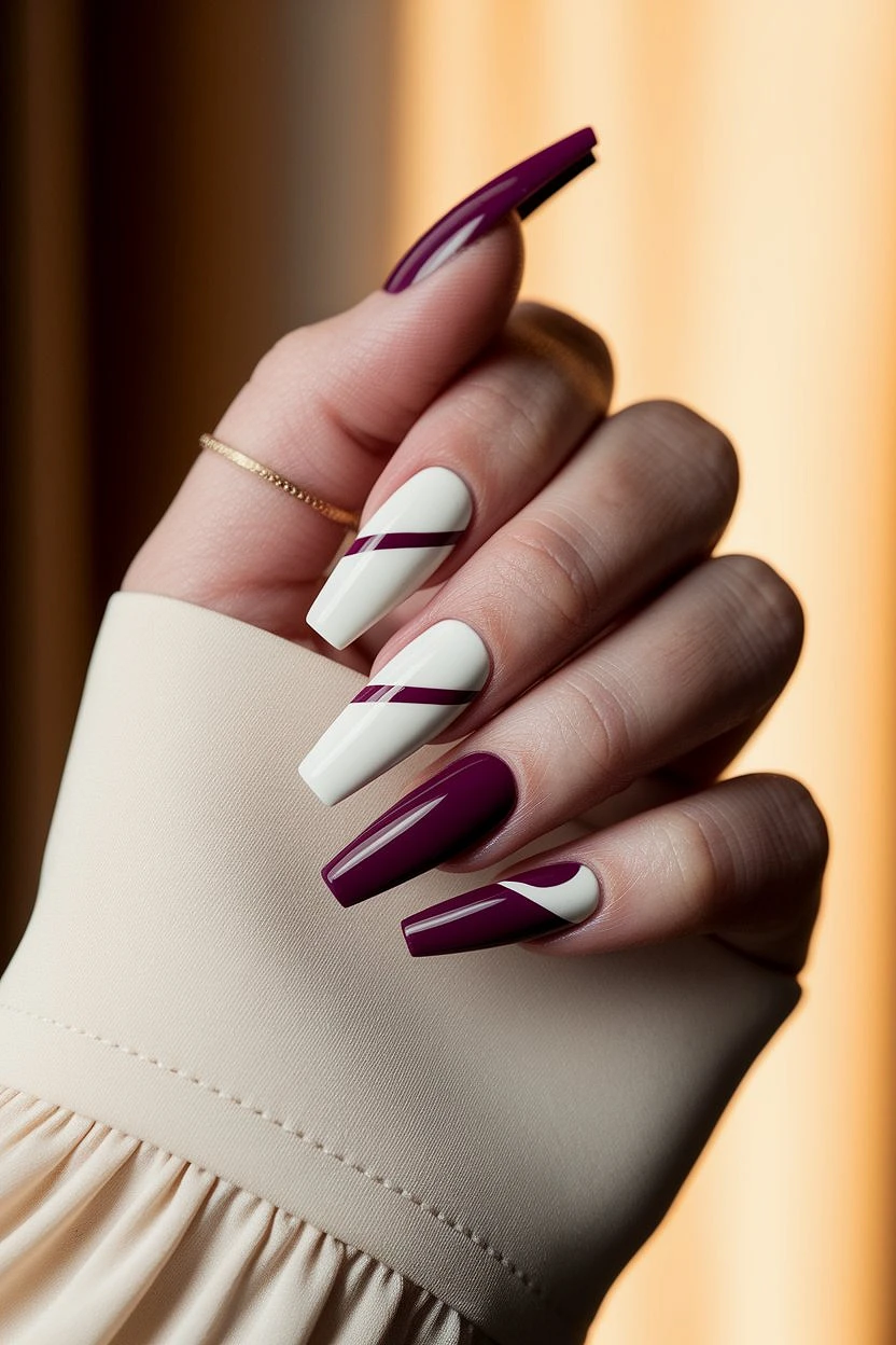 White_And_Purple_Acrylic_Gel_Nails